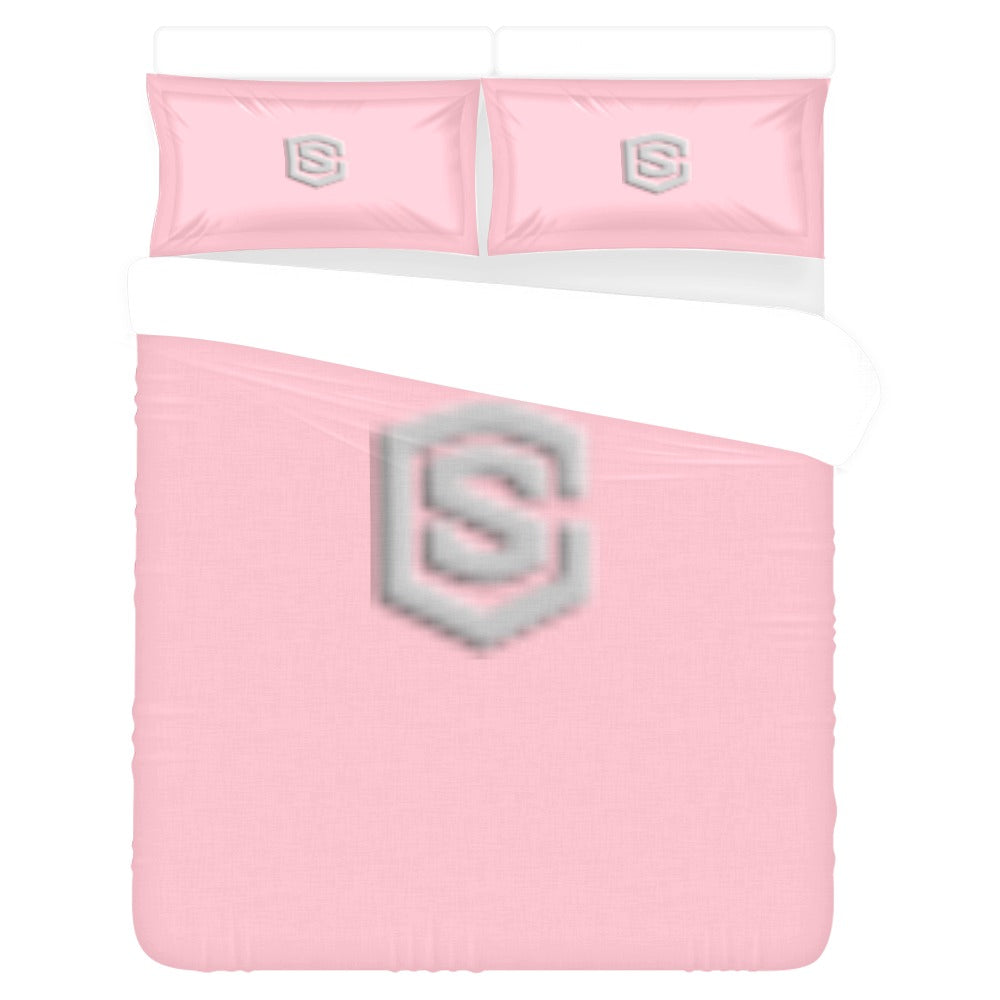 Pink 3-Piece Bedding Set (1 Duvet Cover 86"x70"; 2 Pillowcases 20"x30")(One Side) wtih Silver Logo 3-Piece Bedding Set (1 Duvet Cover 86"x70"; 2 Pillowcases 20"x30")(One Side)