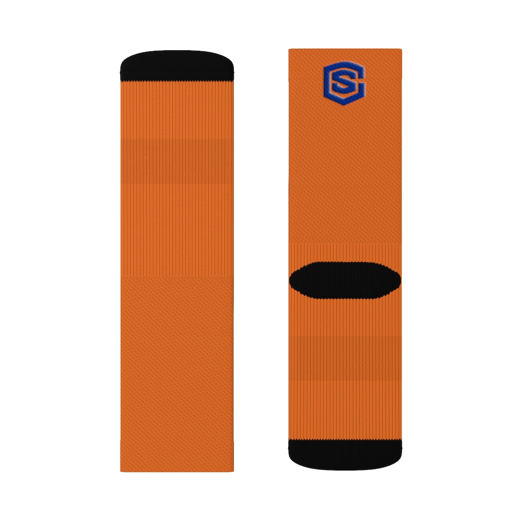 Orange Sublimation Socks Blue Logo