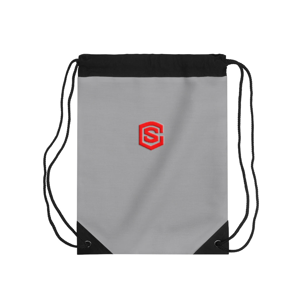 Grey Drawstring Bag Red logo