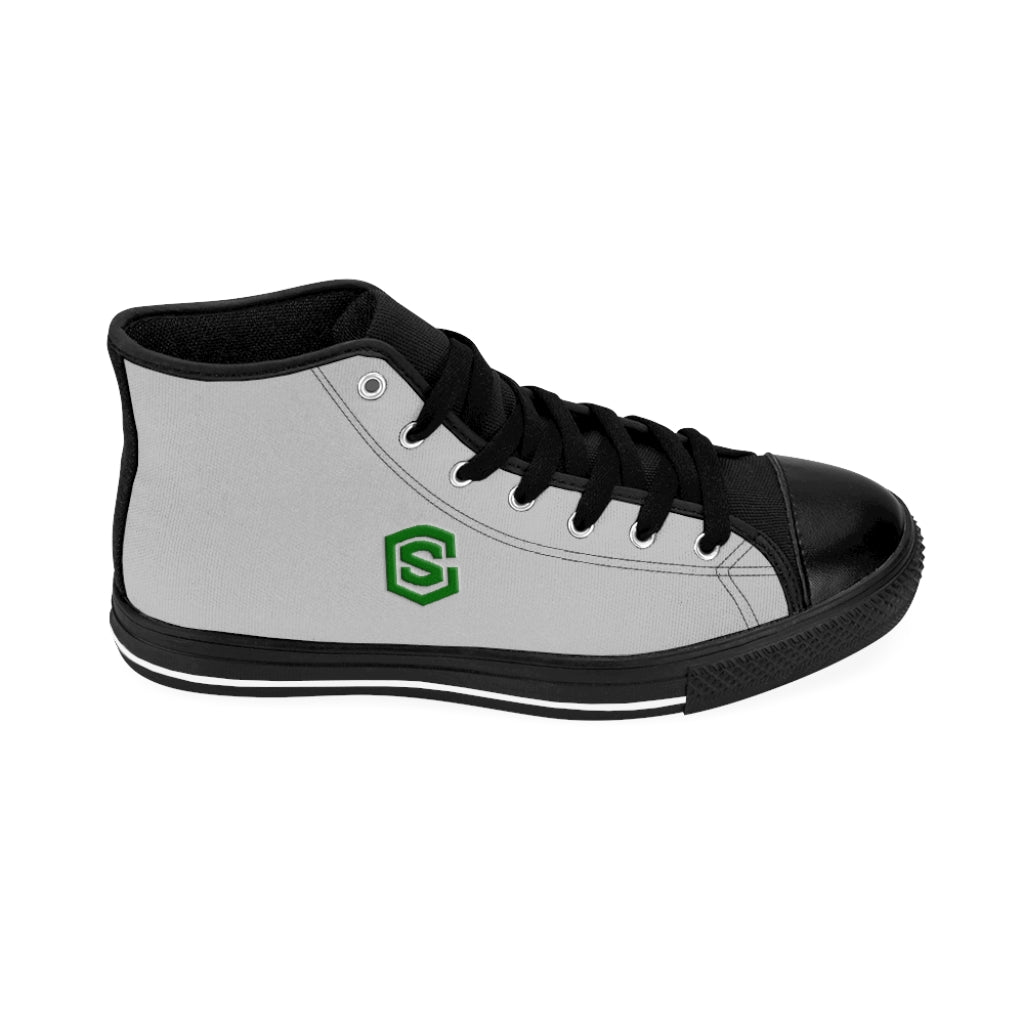 grey Men's High-top Sneakers - green logo