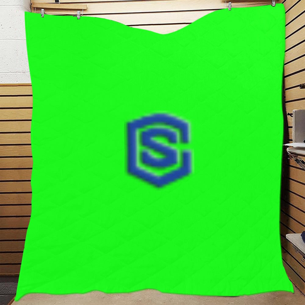 Green Quilt with Blue Logo Custom Quilt  70" x 80"