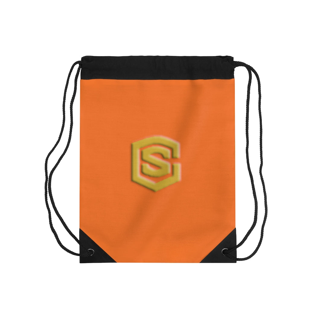 Orange Drawstring Bag Gold logo