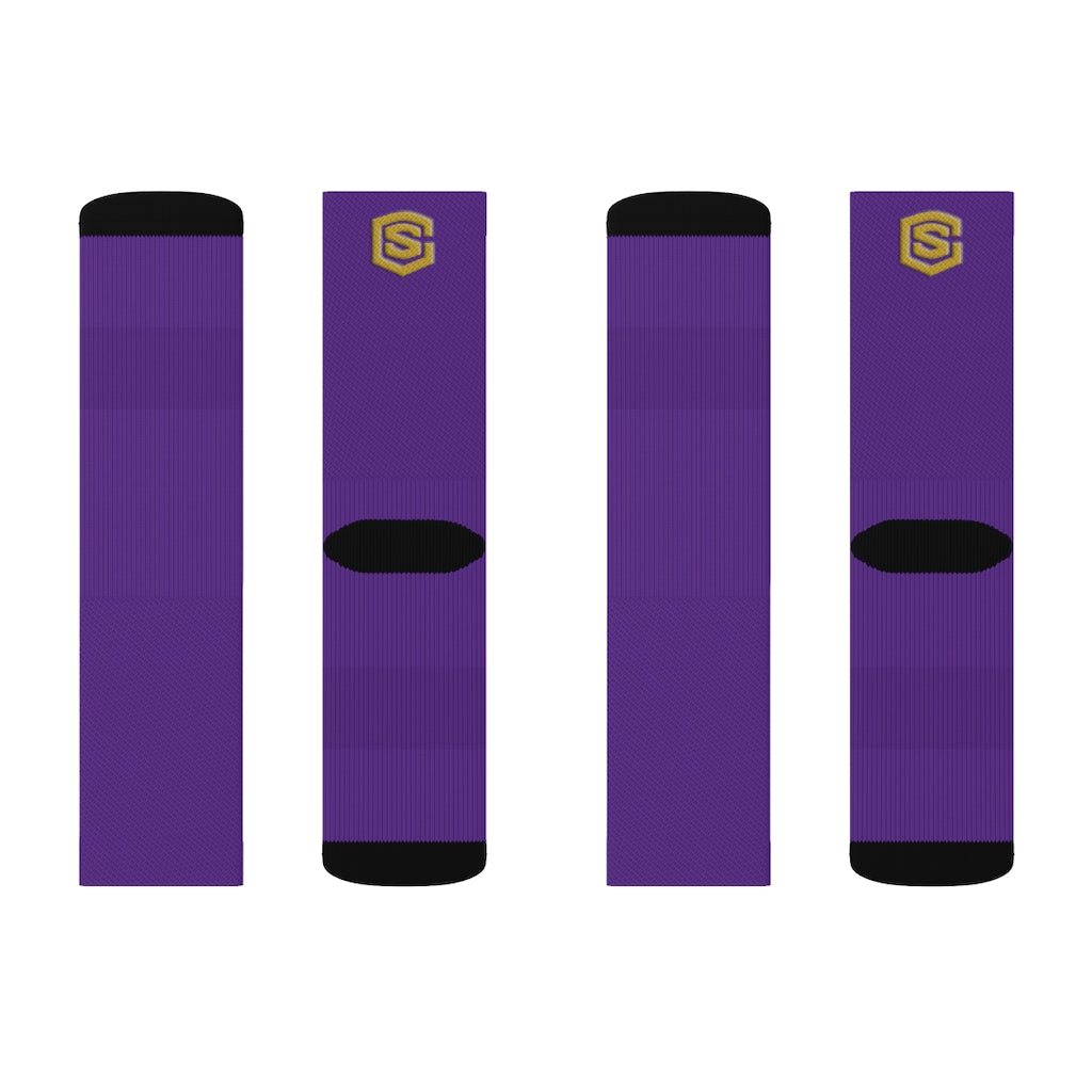 Purple Sublimation Socks Gold Logo
