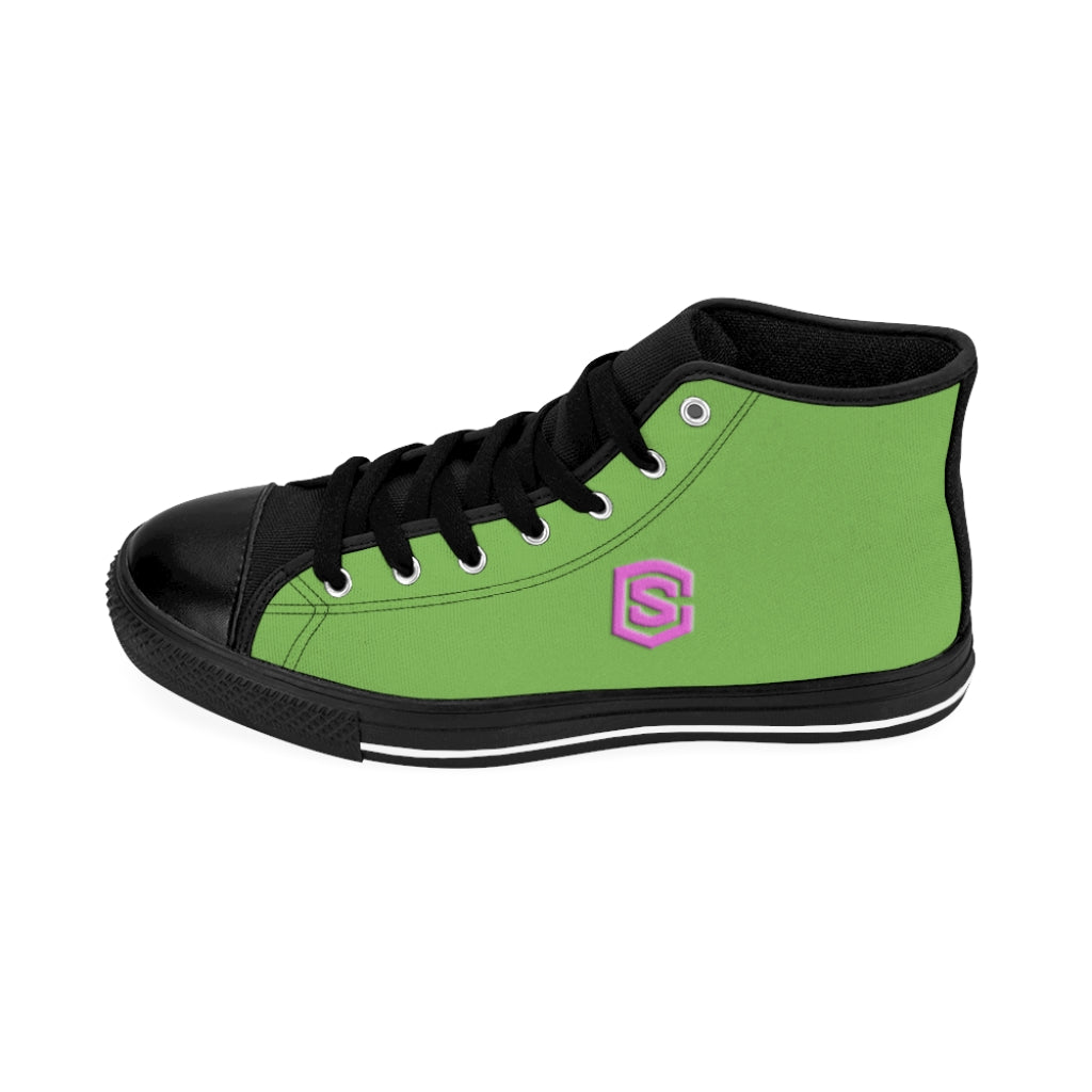 green Men's High-top Sneakers - pink logo