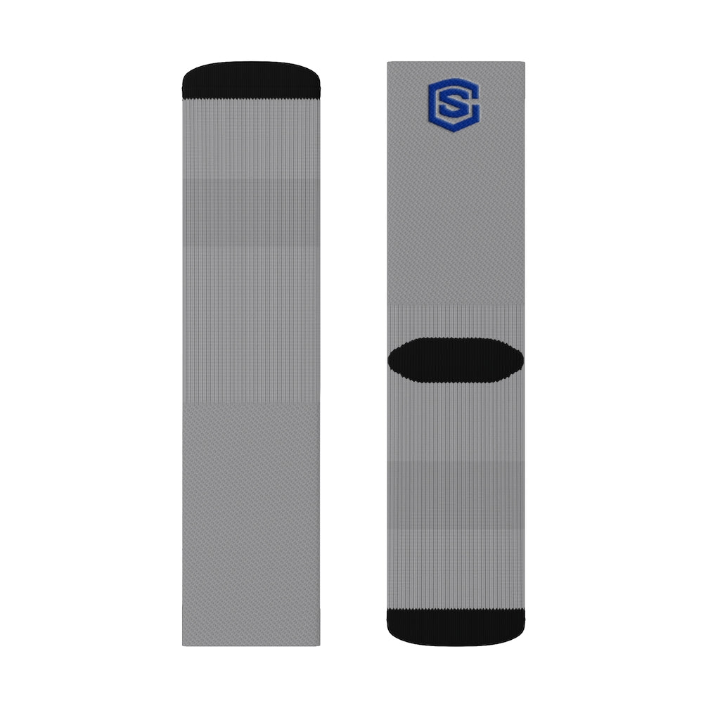 Grey Sublimation Socks Blue Logo