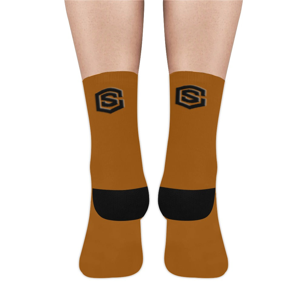 Purple Sublimated Crew Socks (Made In USA) with Black Logo Sublimated Crew Socks (Made In USA)