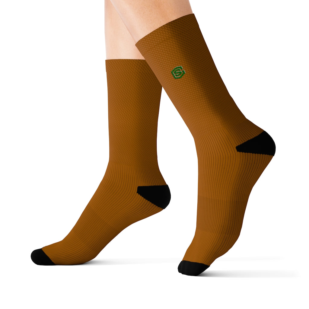 Brown Sublimation Socks with Green Logo