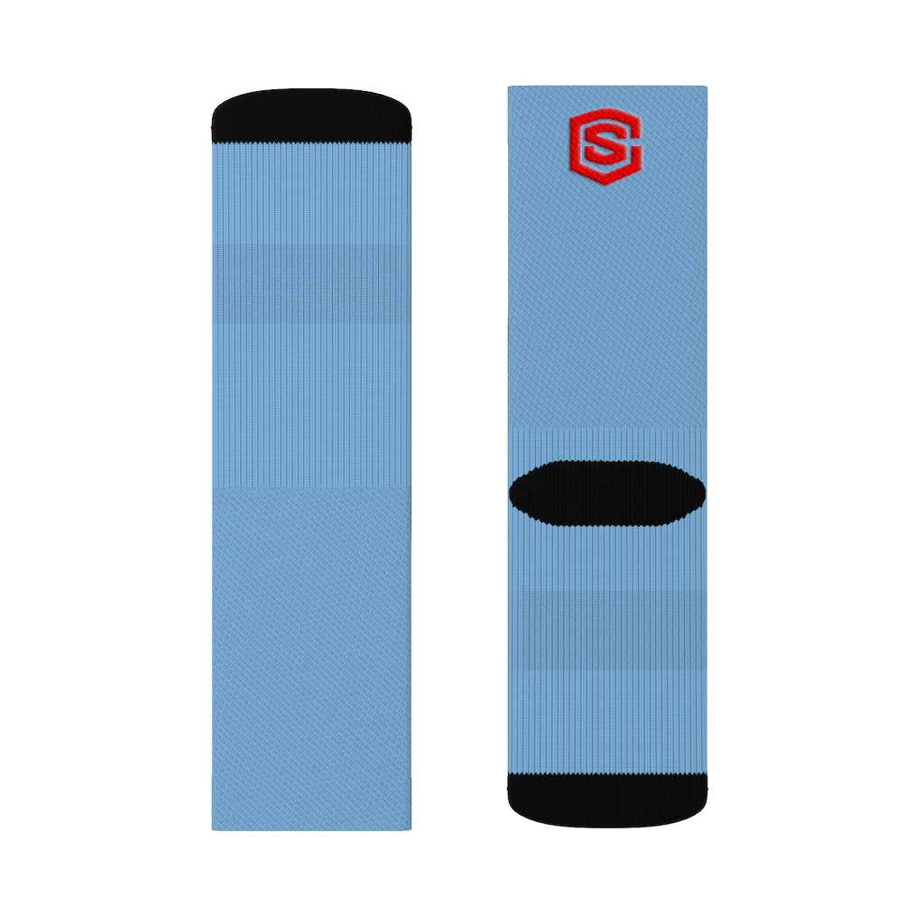 Light Blue Sublimation Socks Red Logo