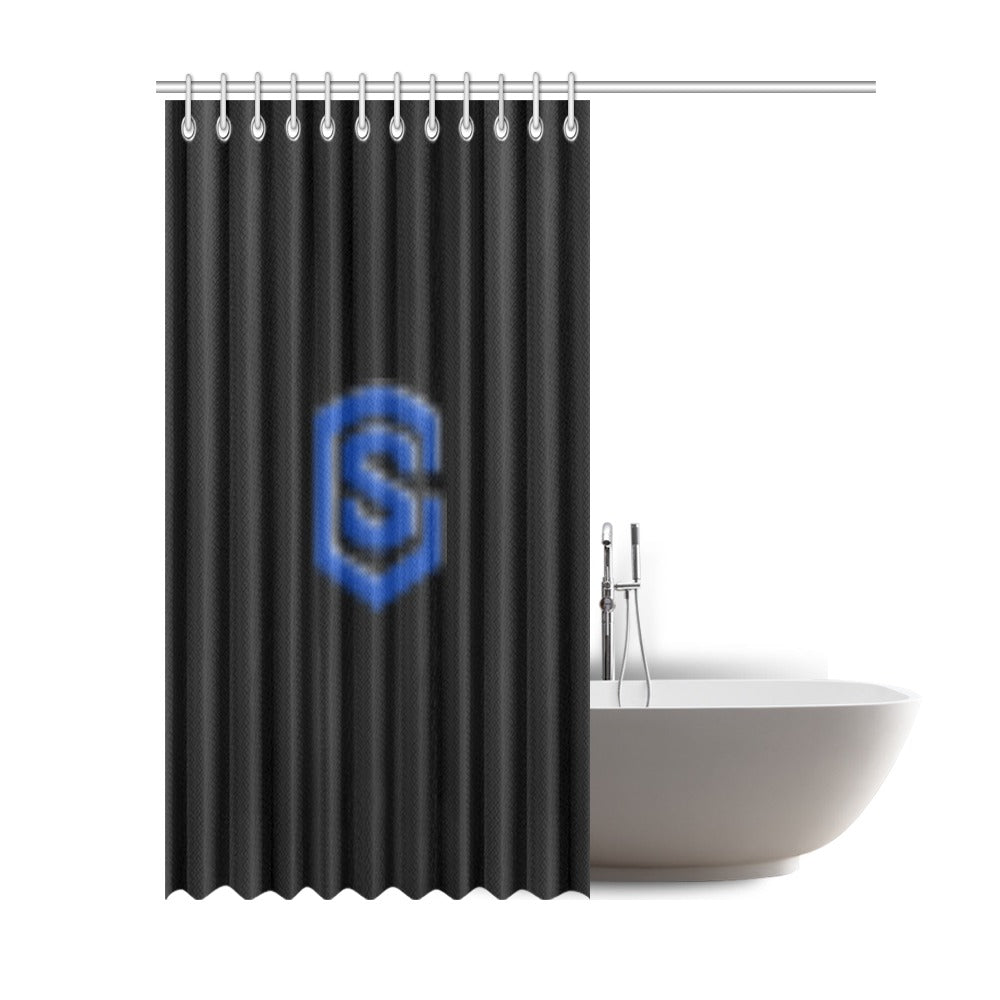 Black Shower Curtain 69"x84" with Blue Logo Shower Curtain 69"x84"