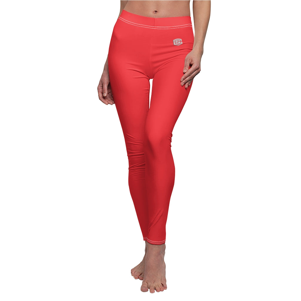 Red Women's Cut & Sew Casual Leggings Silver logo