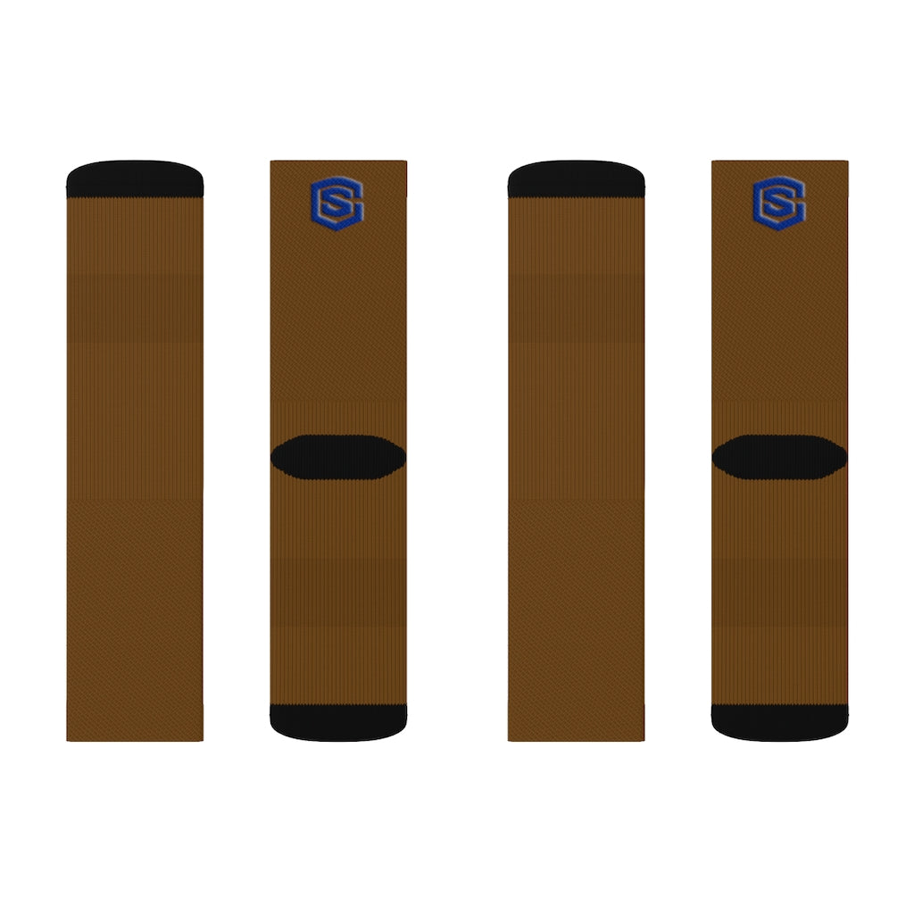 Brown Sublimation Socks Blue Logo