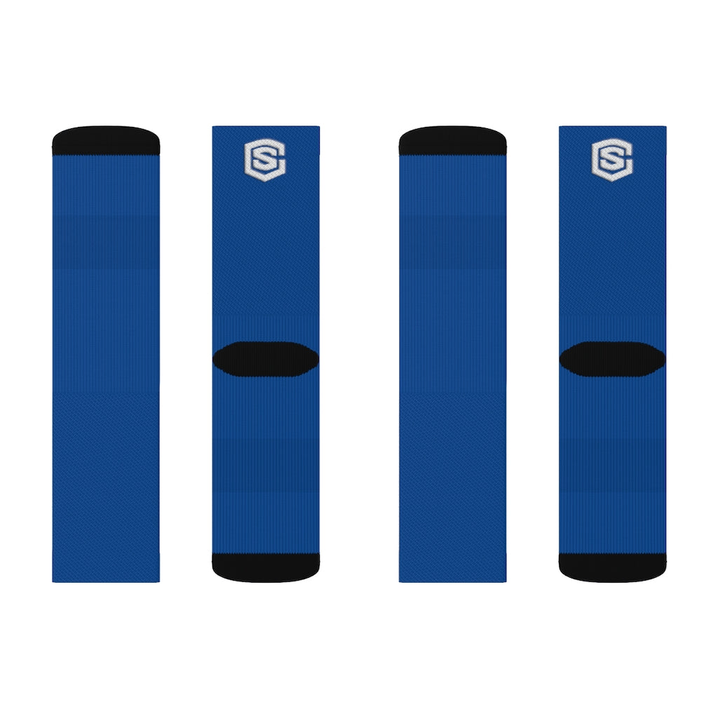 Blue Sublimation Socks White Logo