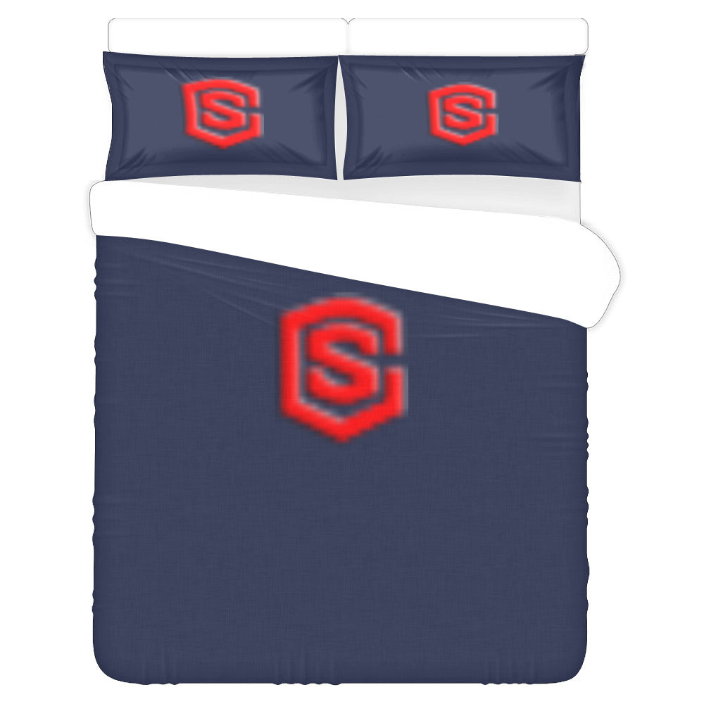 Blue Duvet Cover Red Logo 3-Piece Bedding Set (1 Duvet Cover 86"x70"; 2 Pillowcases 20"x30")(One Side)