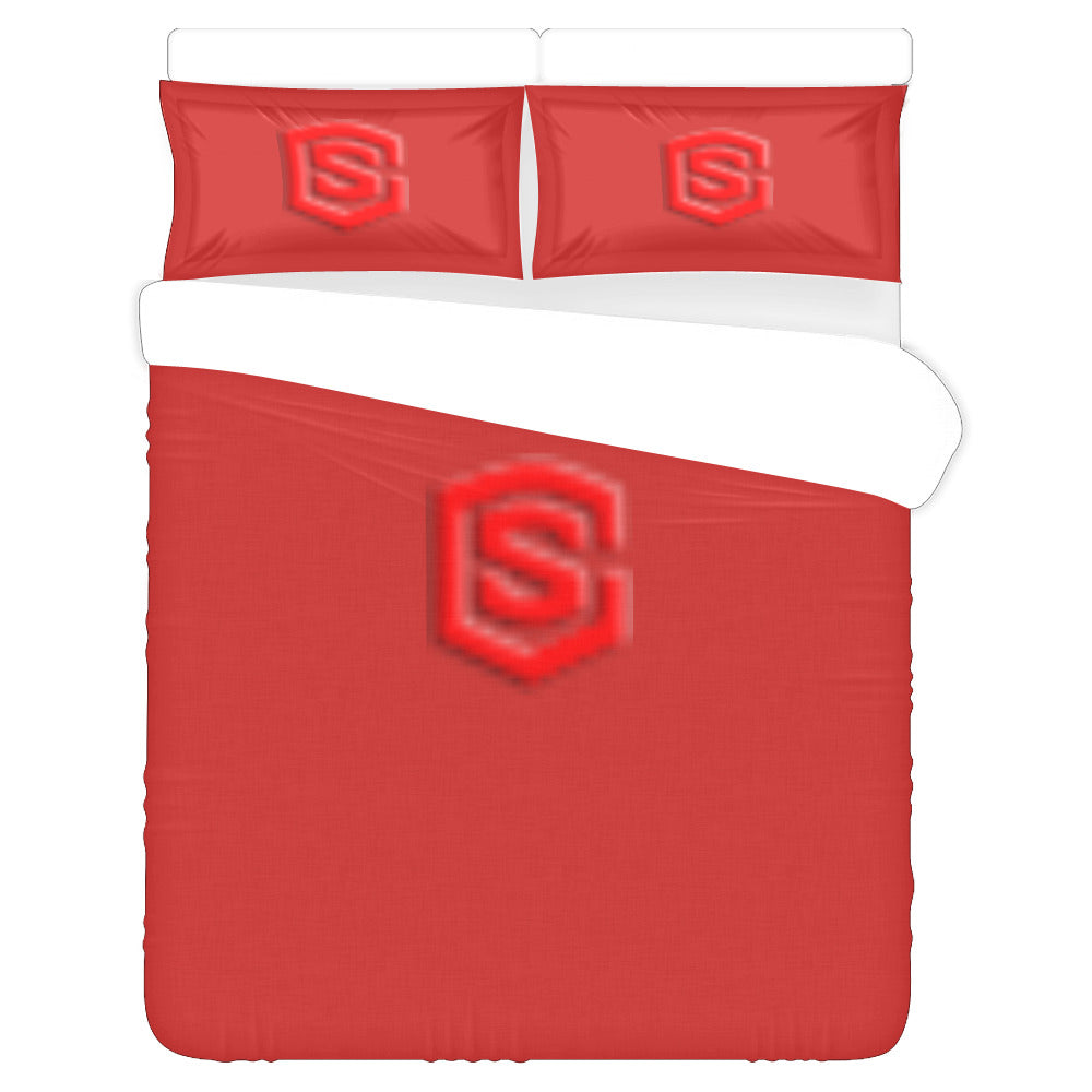 Red Duvet Cover Red Logo 3-Piece Bedding Set (1 Duvet Cover 86"x70"; 2 Pillowcases 20"x30")(One Side)