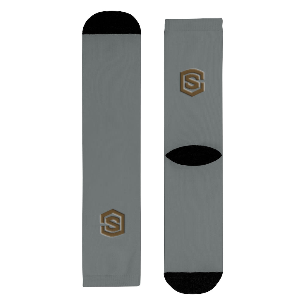 Grey Sublimation Crew Socks (EU) Brown Logo