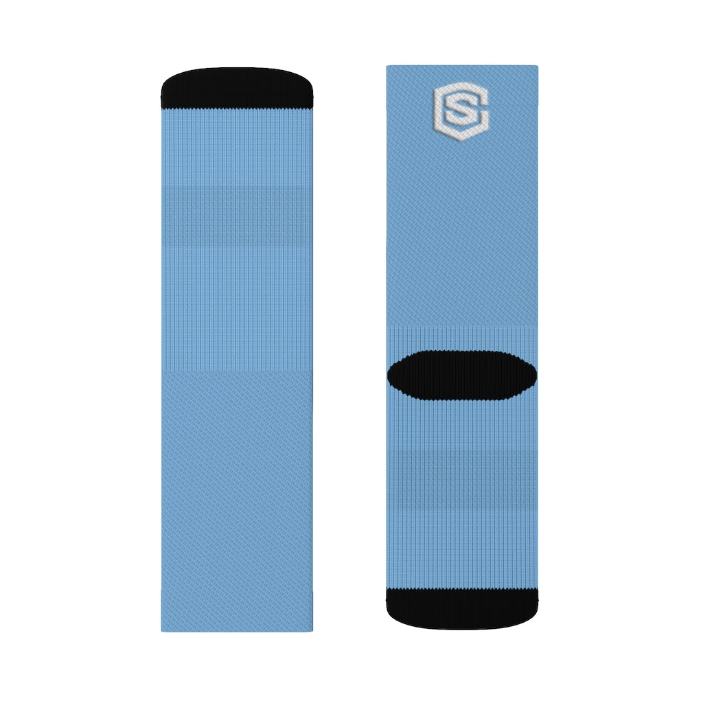 Light Blue Sublimation Socks White Logo