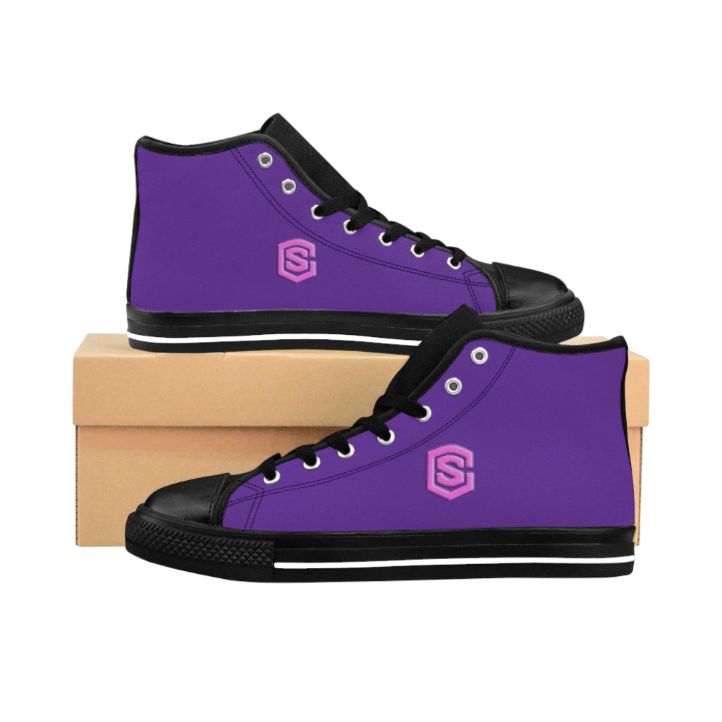 violet Men's High-top Sneakers - pink logo