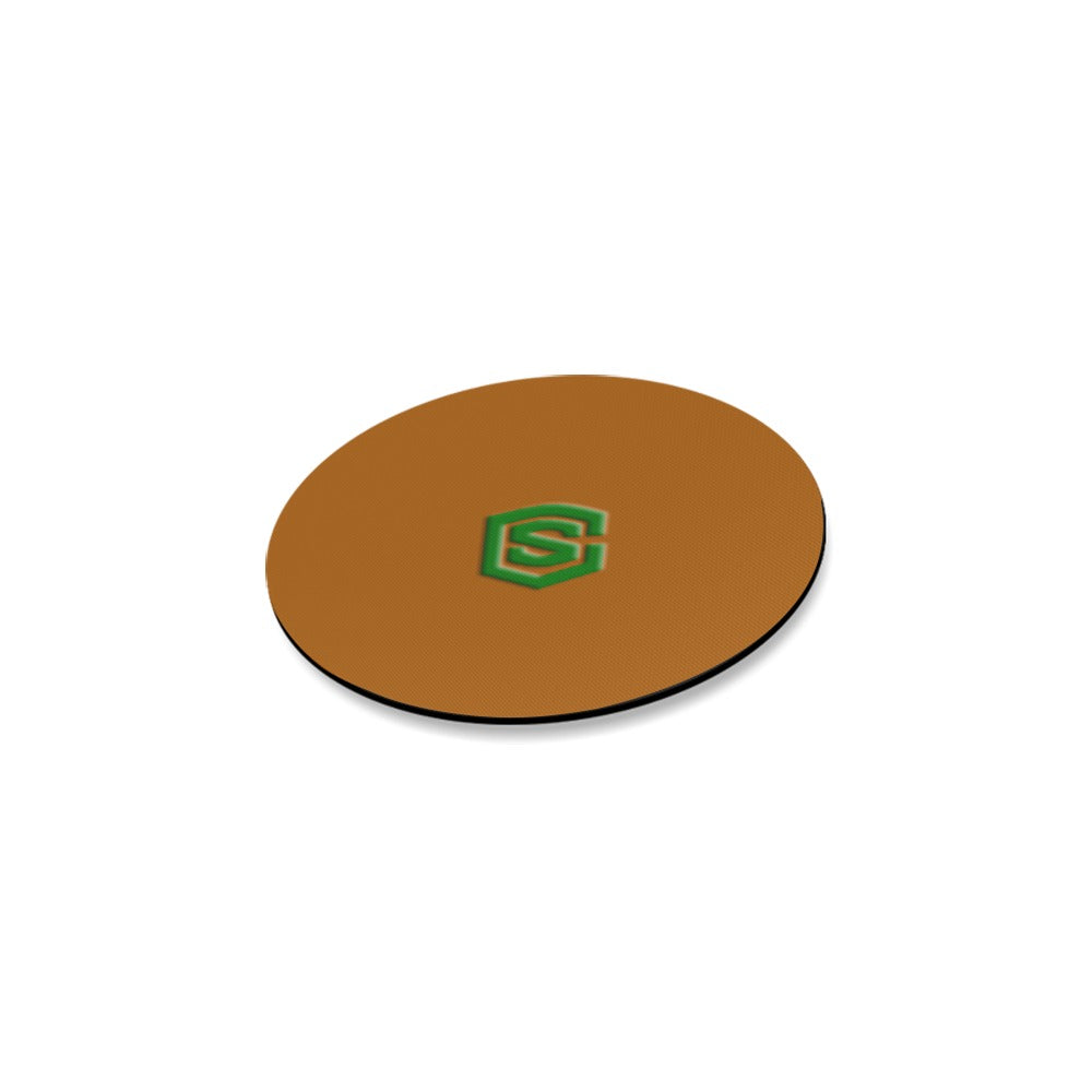 Brown Round Coaster with Green Logo Round Coaster