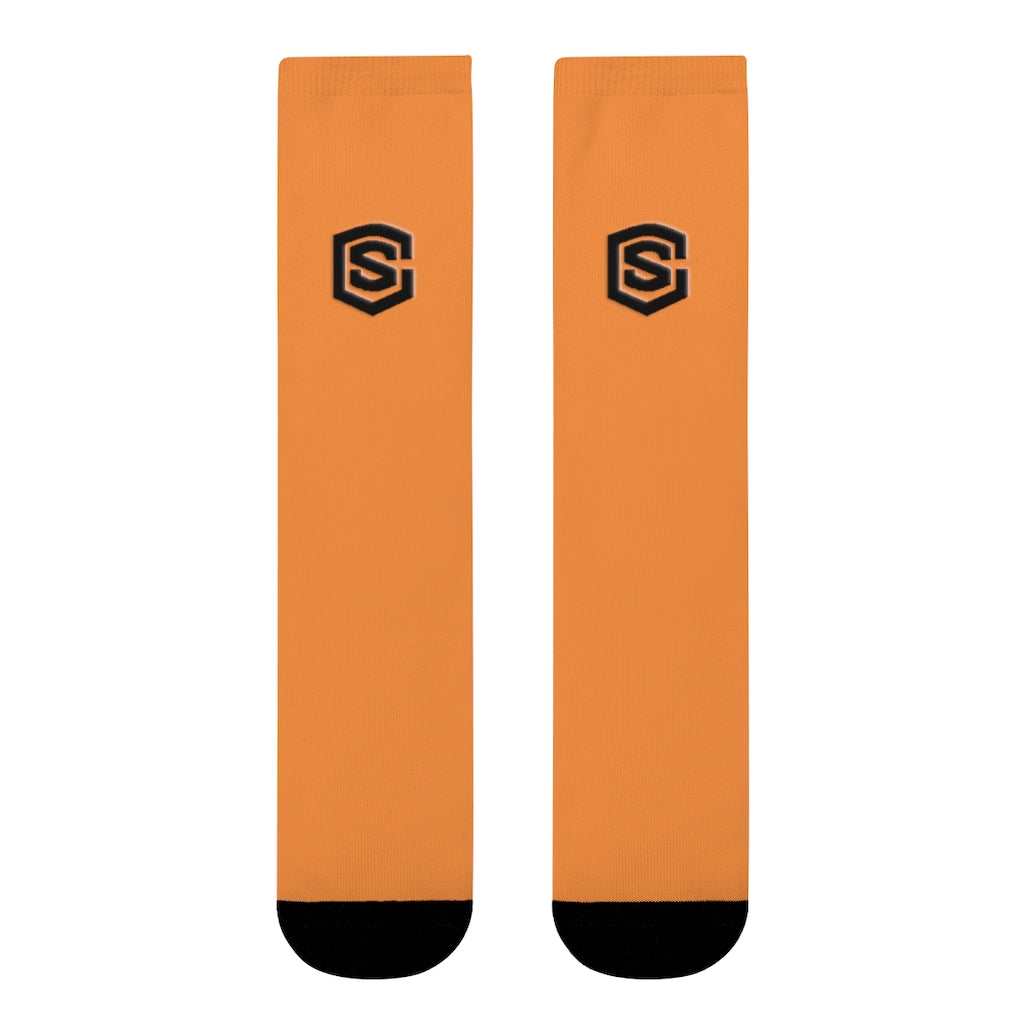 orange Sublimation Crew Socks (EU) Blue Logo