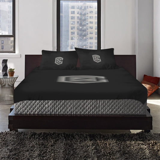Black 3-Piece Bedding Set (1 Duvet Cover 86"x70"; 2 Pillowcases 20"x30")(One Side) wtih Gray Logo 3-Piece Bedding Set (1 Duvet Cover 86"x70"; 2 Pillowcases 20"x30")(One Side)