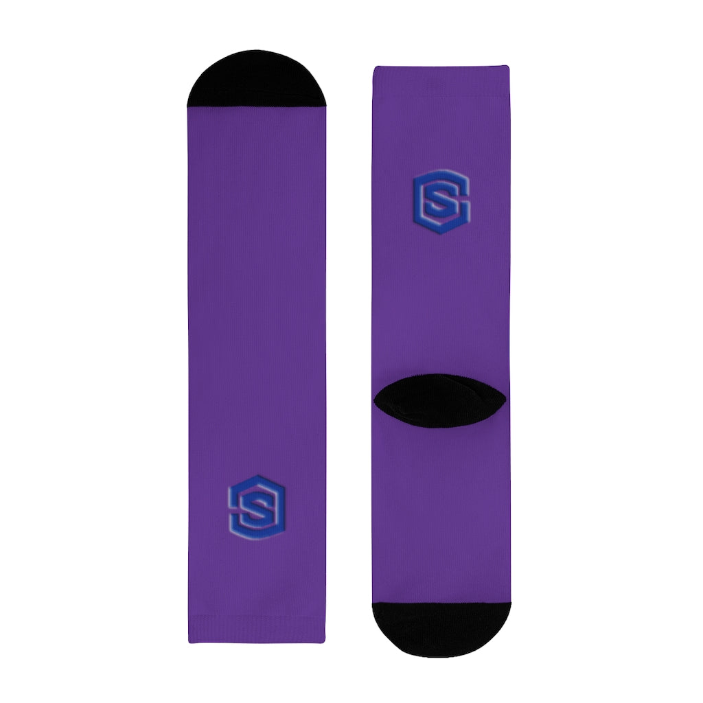 purple Sublimation Crew Socks (EU) Blue Logo