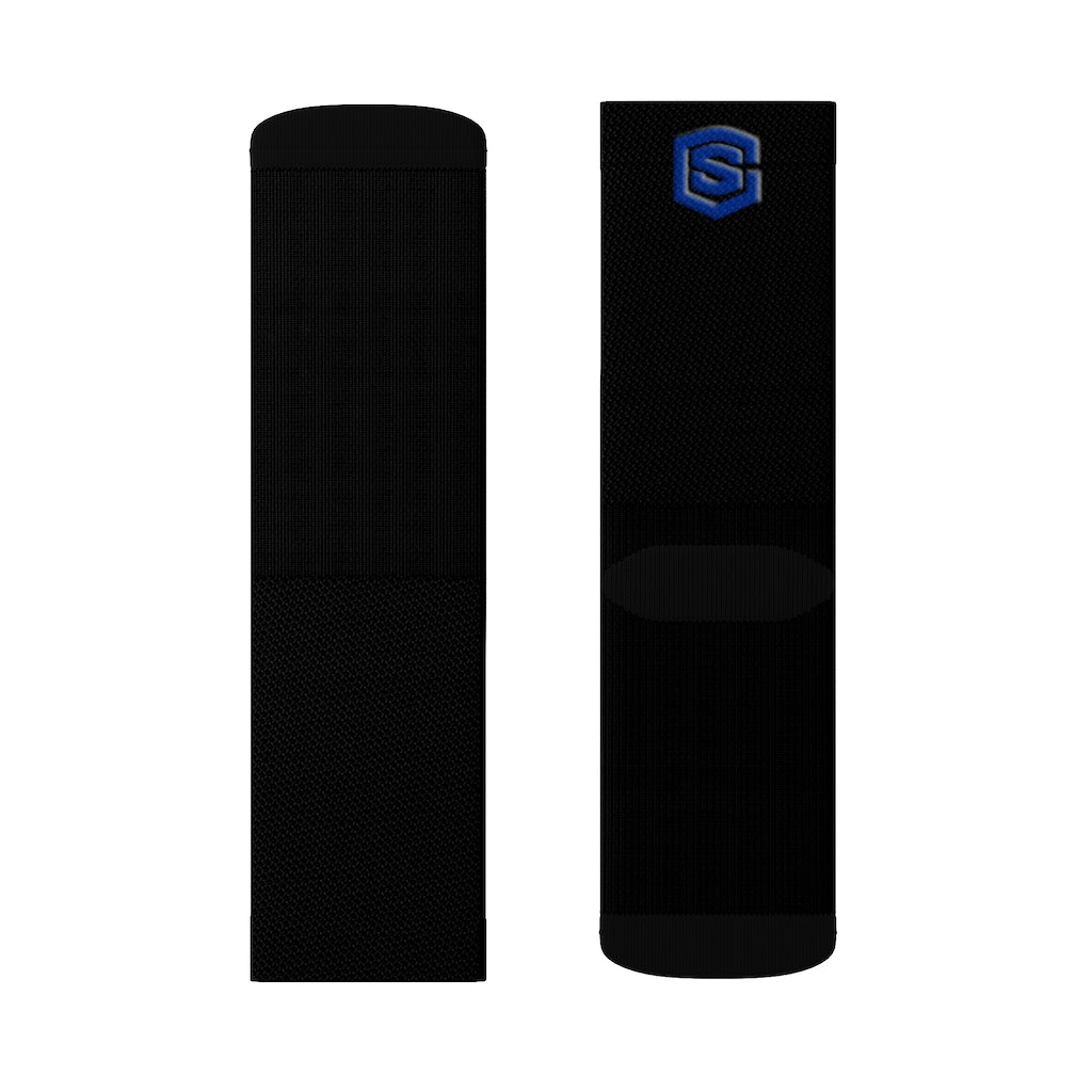 Black Sublimation Socks Blue Logo