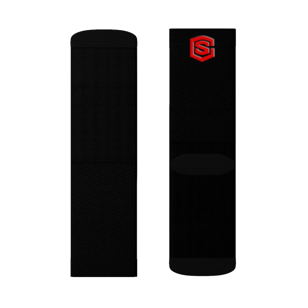 Black Sublimation Socks Red Logo