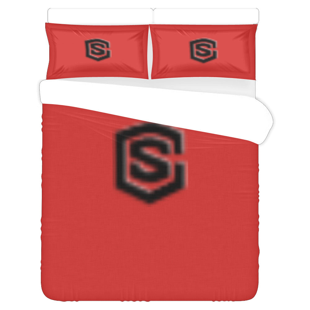Red Duvet Cover Black Logo 3-Piece Bedding Set (1 Duvet Cover 86"x70"; 2 Pillowcases 20"x30")(One Side)