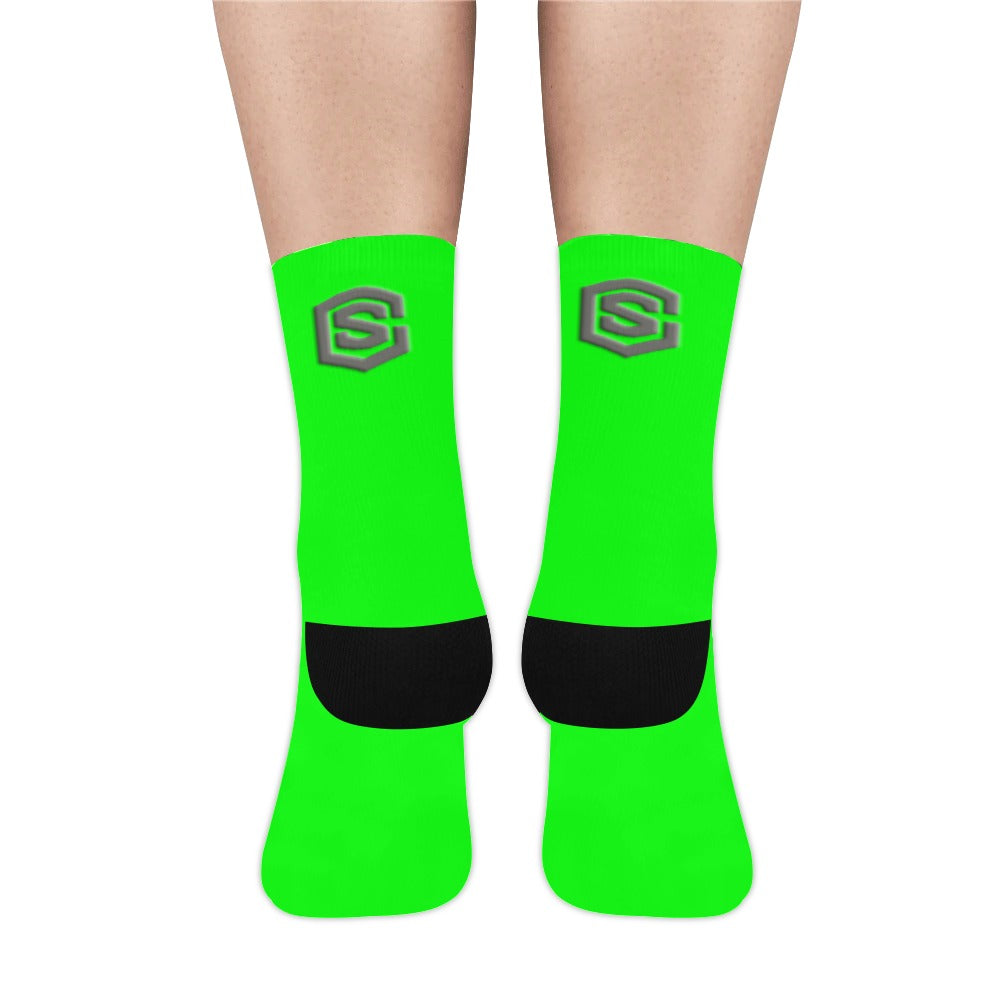 Green Sublimated Crew Socks (Made In USA) with Gray Logo Sublimated Crew Socks (Made In USA)