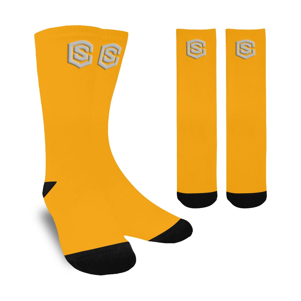 Orange Sublimated Crew Socks (Made In USA) with Silver Logo Sublimated Crew Socks (Made In USA)
