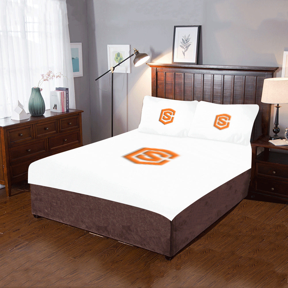 White Duvet Cover Orange Logo 3-Piece Bedding Set (1 Duvet Cover 86"x70"; 2 Pillowcases 20"x30")(One Side)