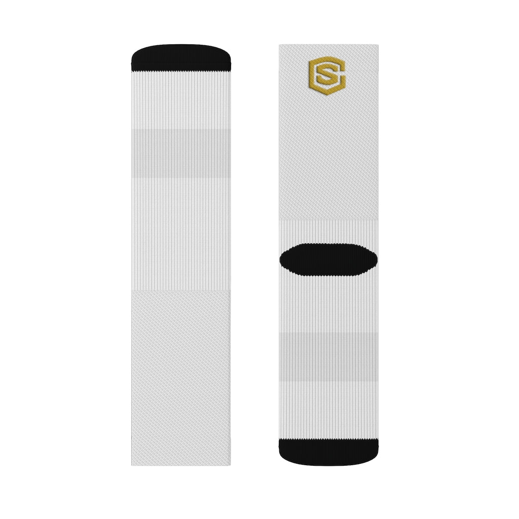 White Sublimation Socks Gold Logo