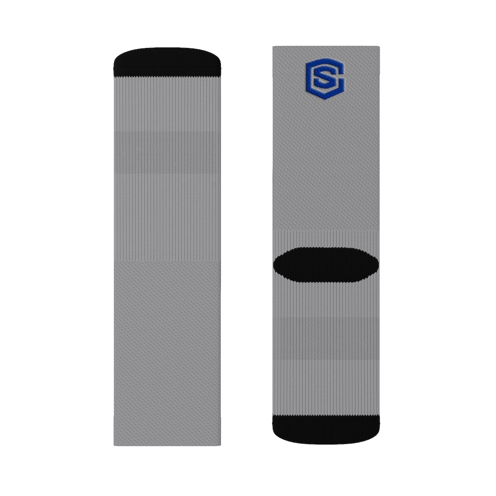 Grey Sublimation Socks Blue Logo
