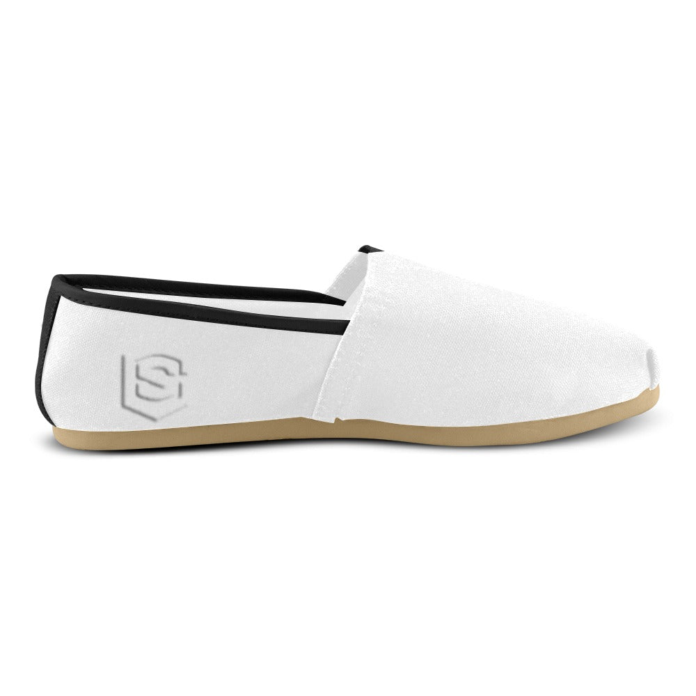 WHITE casual shoes for women WITH WHITE LOGO Casual Canvas Women's Shoes (Model 004) (Designs are mirrored)