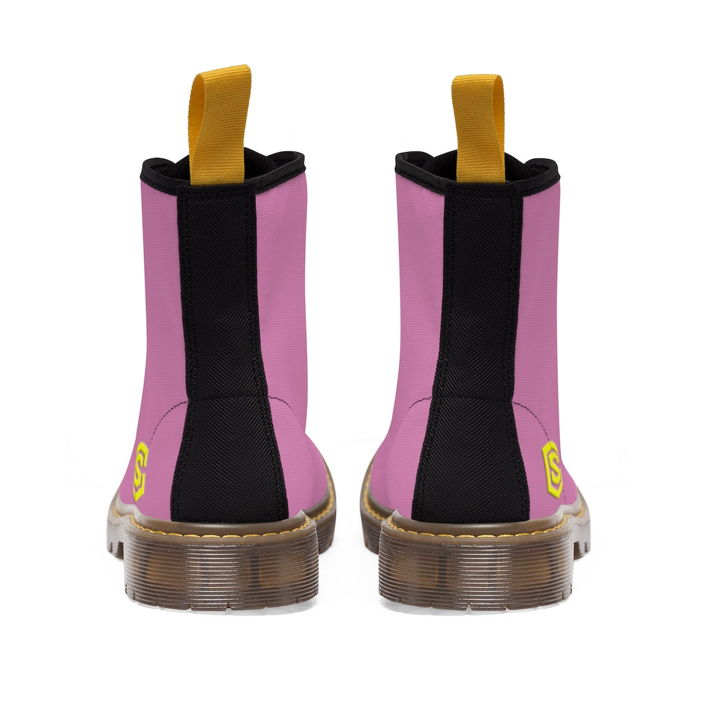Pink Men's Canvas Boots Yellow Logo