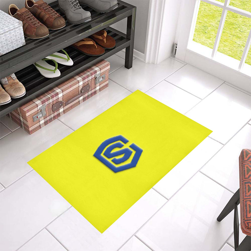 Yellow Door Mat with Blue Logo Doormat 24" x 16" (Sponge Material)