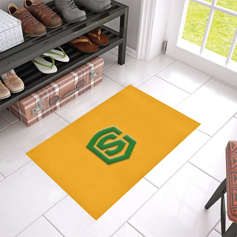 Orange Door Mat with Green Logo Doormat 24" x 16" (Sponge Material)