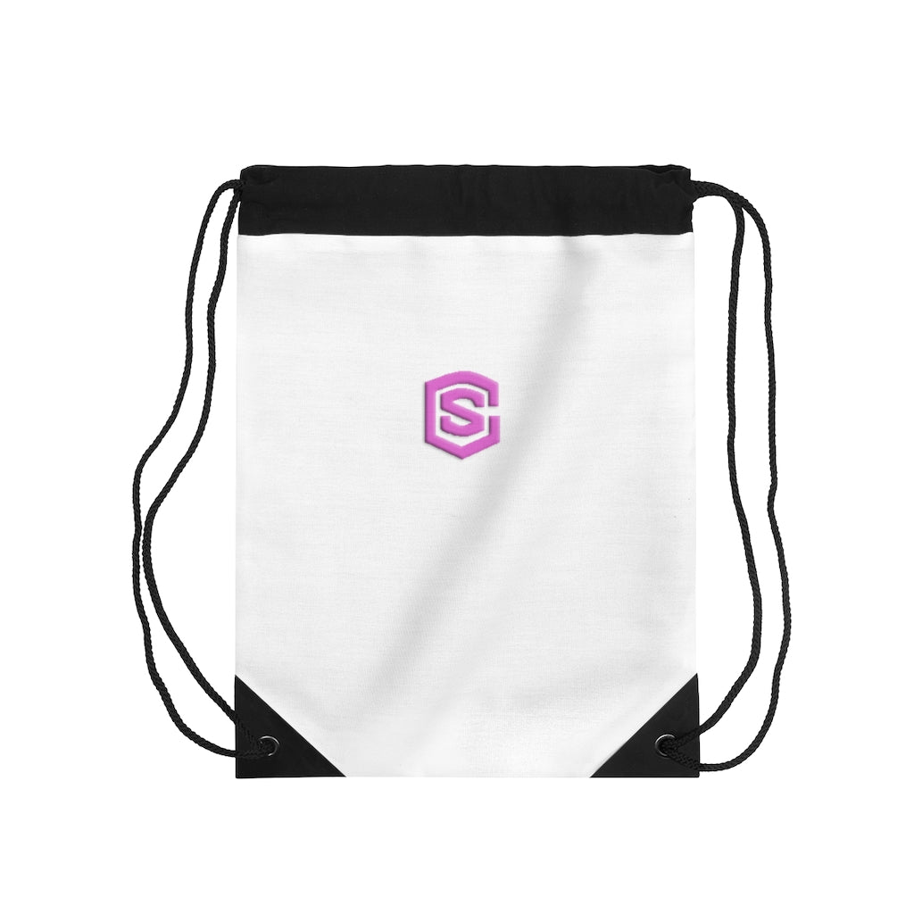 White Drawstring Bag Pink logo