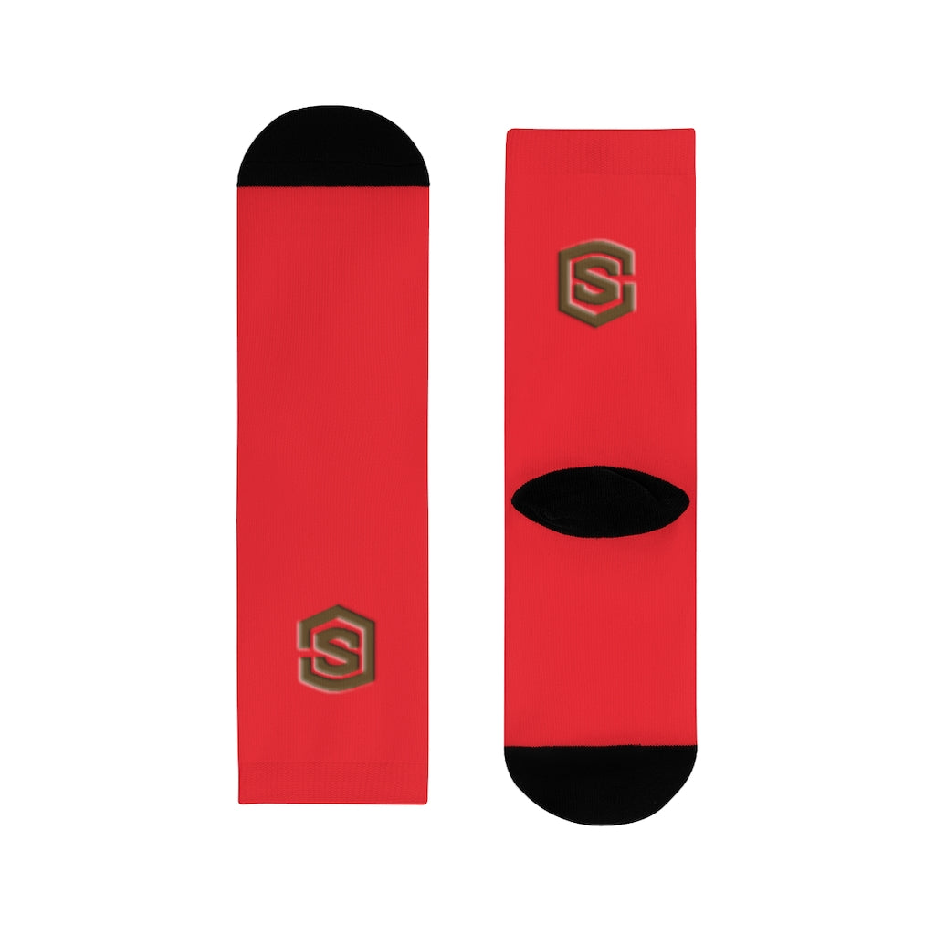 Red Sublimation Crew Socks (EU) Brown Logo