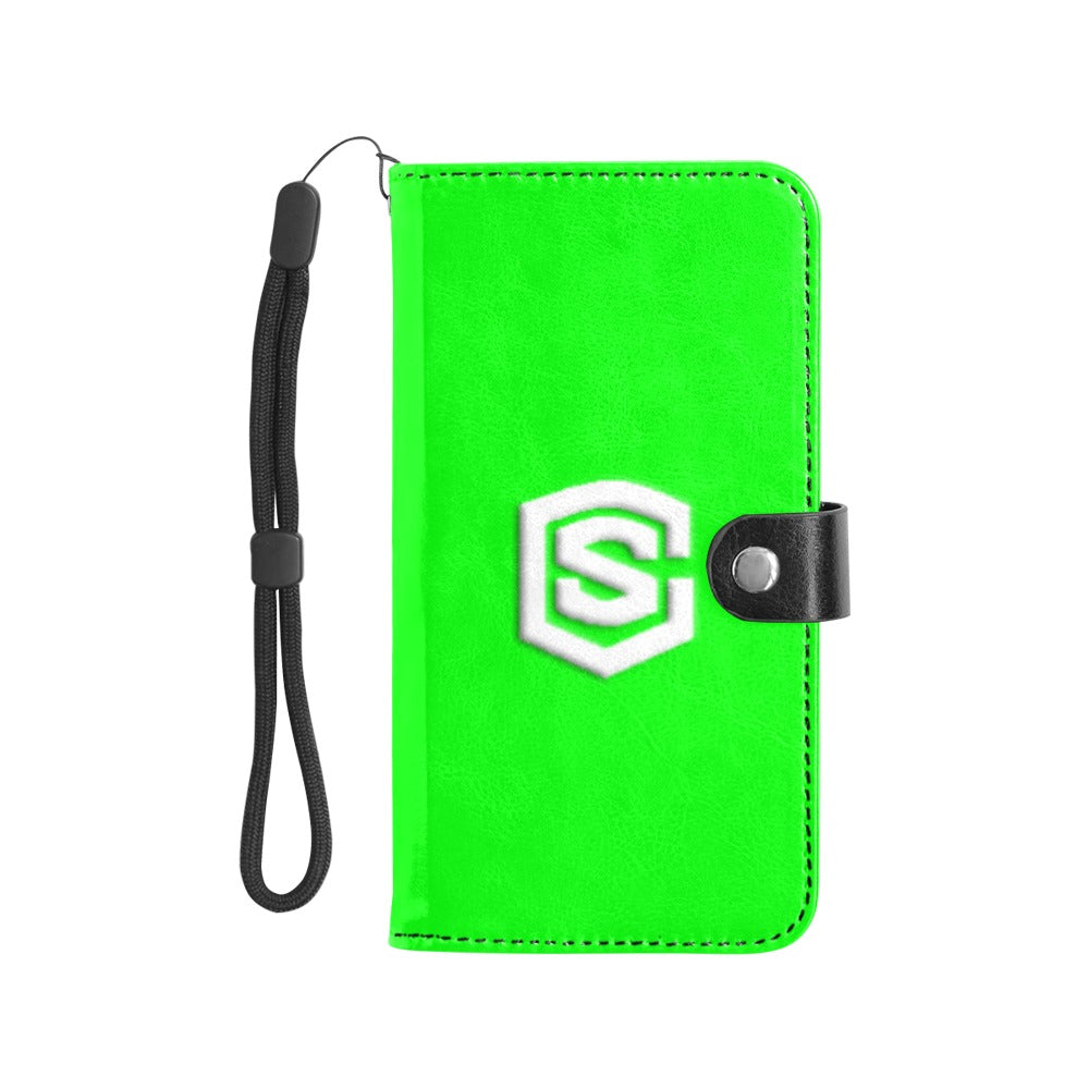 Green Flip Leather Purse for Mobile Phone(Model1703)(Large) with White Logo Flip Leather Purse for Mobile Phone(Model1703)(Large)