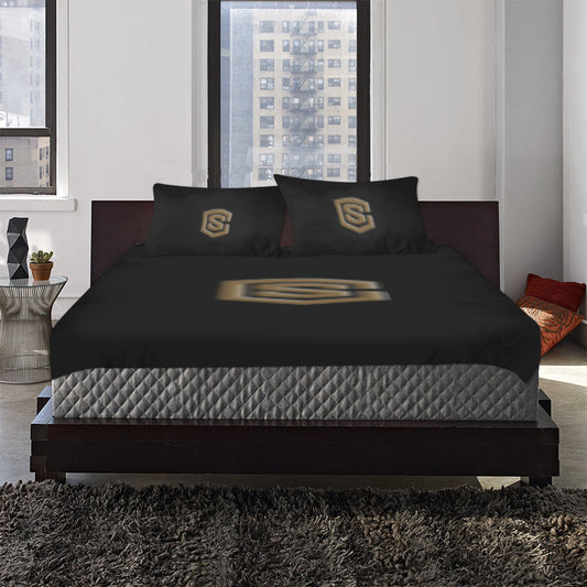 Black Duvet Cover Brown Logo 3-Piece Bedding Set (1 Duvet Cover 86"x70"; 2 Pillowcases 20"x30")(One Side)