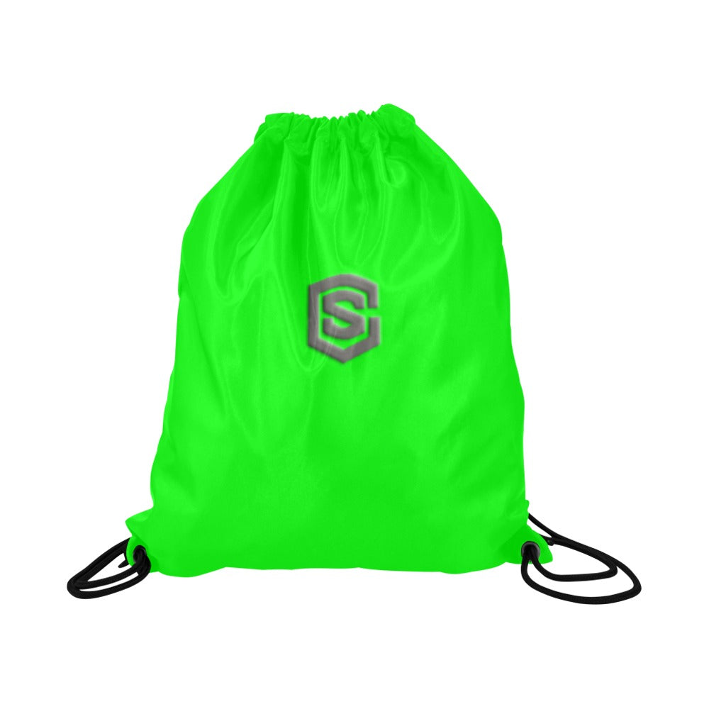 Green Drawstring Bags Large With Grey Logo Drawstring Bags (Model 1604) (Large)