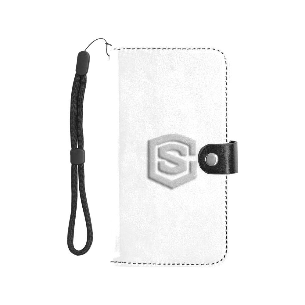 White Flip Leather Purse for Mobile Phone(Model1703)(Large) with Silver Logo Flip Leather Purse for Mobile Phone(Model1703)(Large)