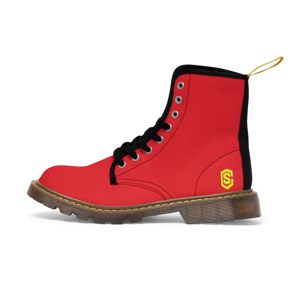 Red Men's Canvas Boots Yellow Logo