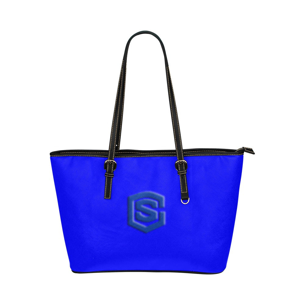 BLUE Leather Tote Bag WITH BLUE LOGO Leather Tote Bag (Model 1651) (Big)