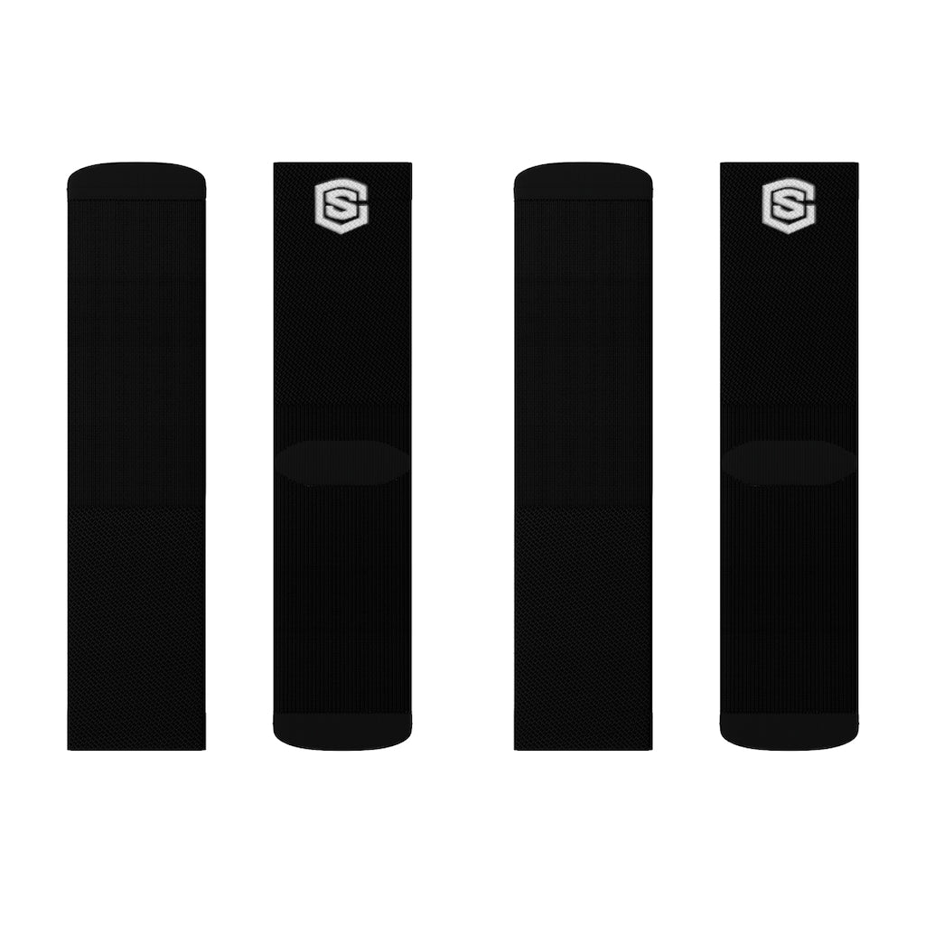 Black Sublimation Socks White Logo