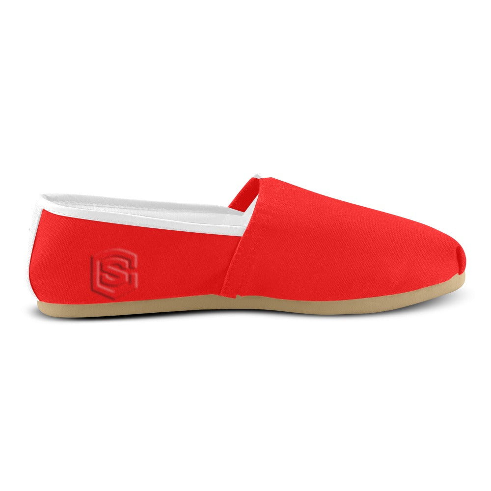RED casual shoes for women WITH RED LOGO Casual Canvas Women's Shoes (Model 004) (Designs are mirrored)