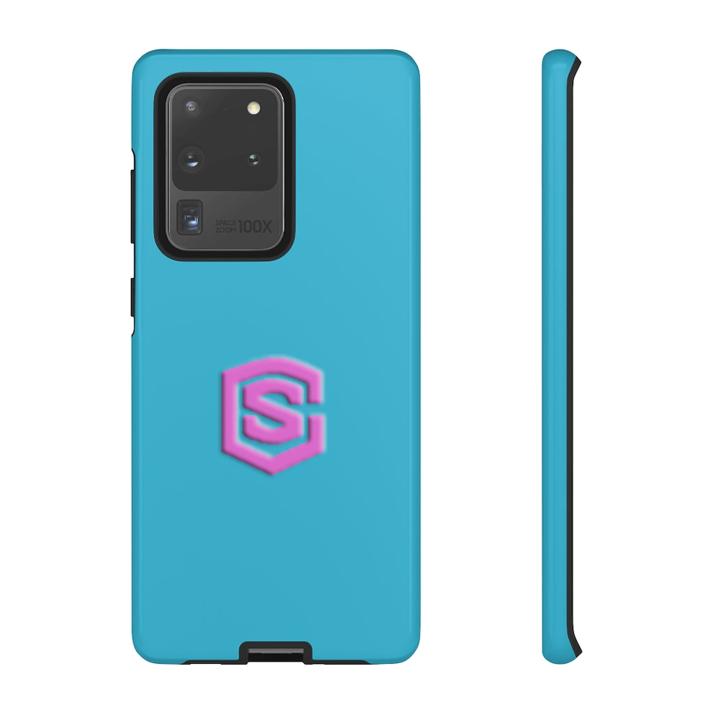 Blue Tough Cases Pink Logo
