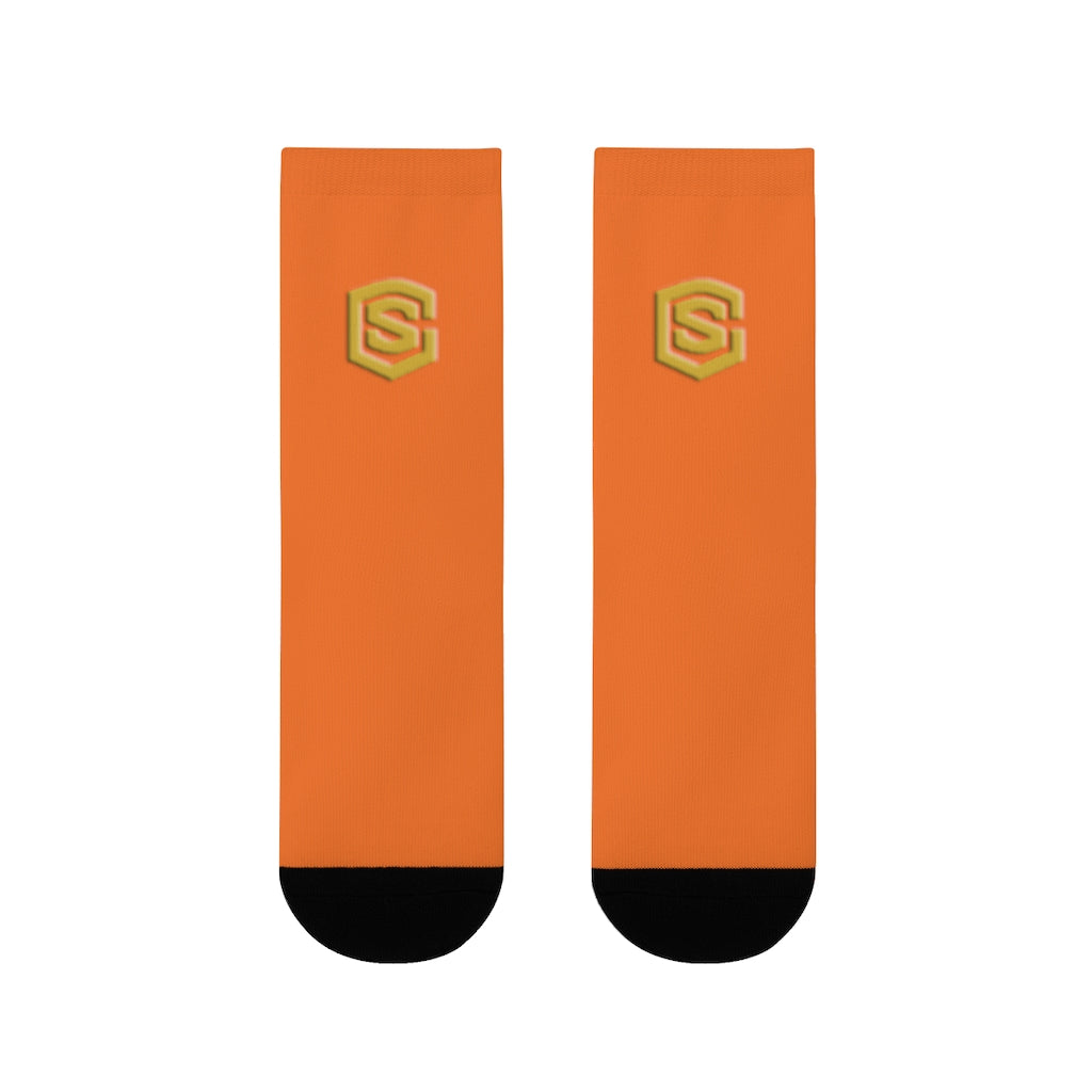Orange Sublimation Crew Socks (EU) Gold Logo