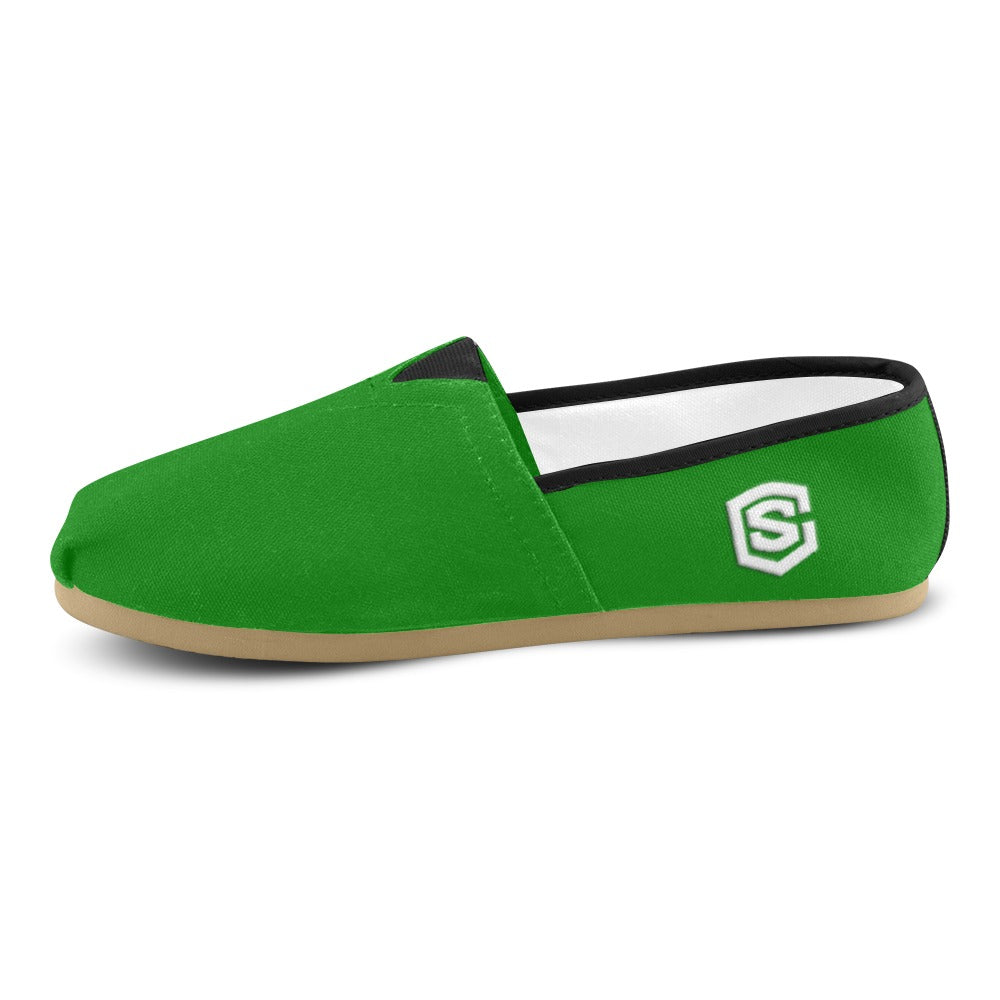 GREEN casual shoes for women WITH WHITE LOGO Casual Canvas Women's Shoes (Model 004) (Designs are mirrored)